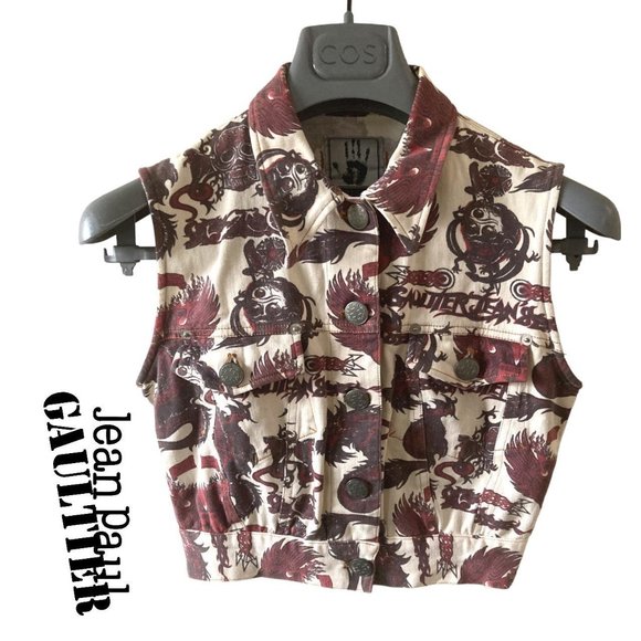 Jean-Paul Gaultier Jackets & Blazers - jean paul gaultier’s jeans tattoo skull dragon tribal print vest size XS